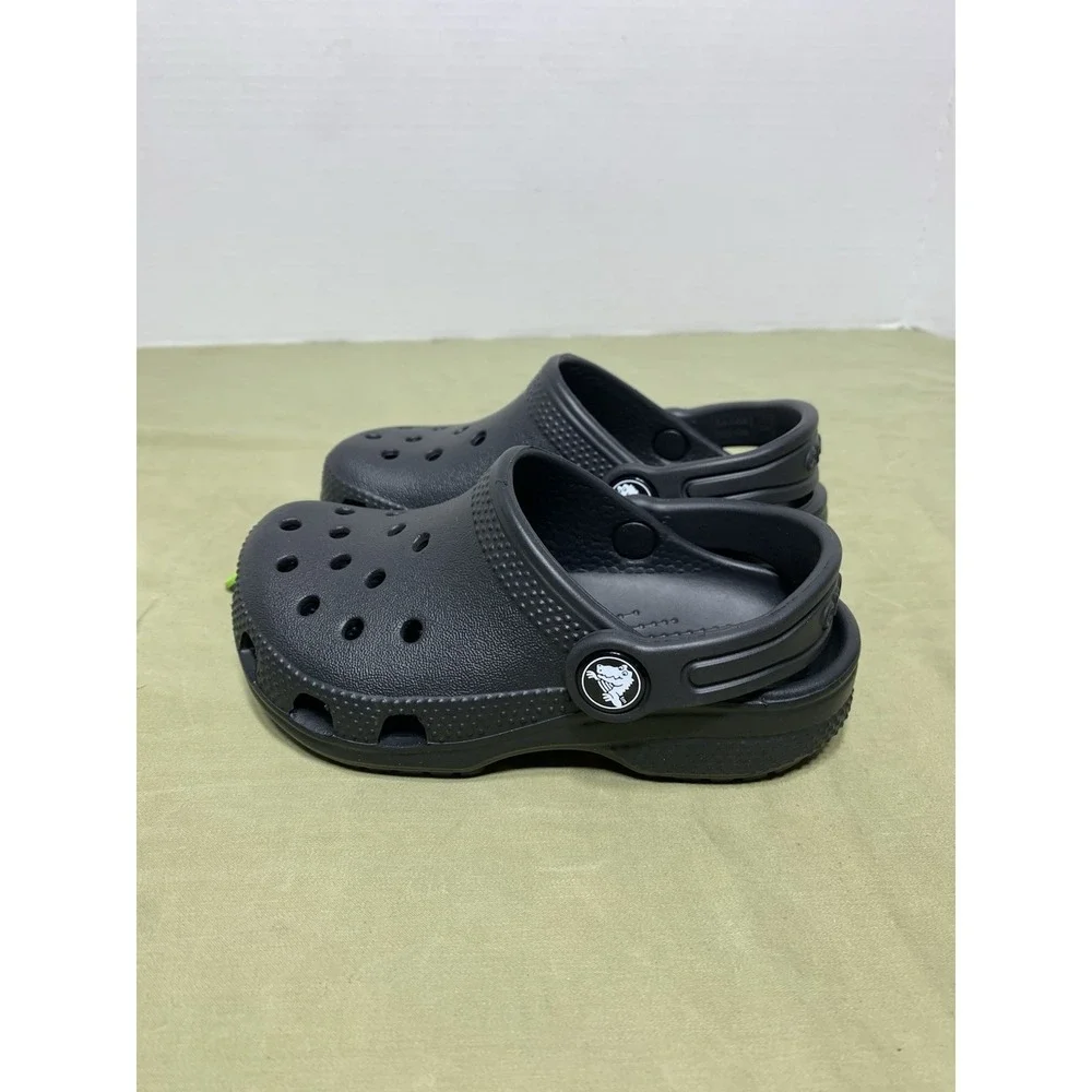 Crocs Classic Kids Clogs‎ C6 Black Rubber Breathable Slingback Round Toe